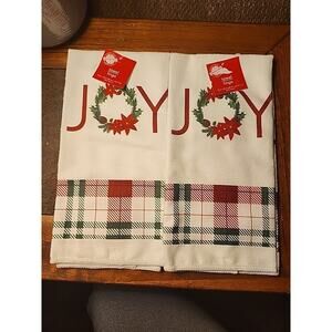 Hand Kitchen Towel Set of 2 Matching Christmas Joy White Red Green
